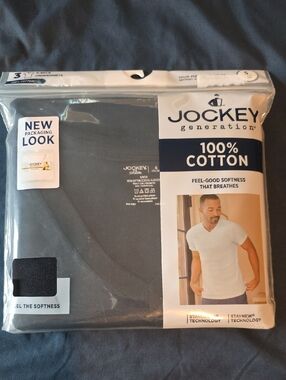 NWOT Jockey 100% Cotton V-Neck Undershirts - Black (3 Pack)